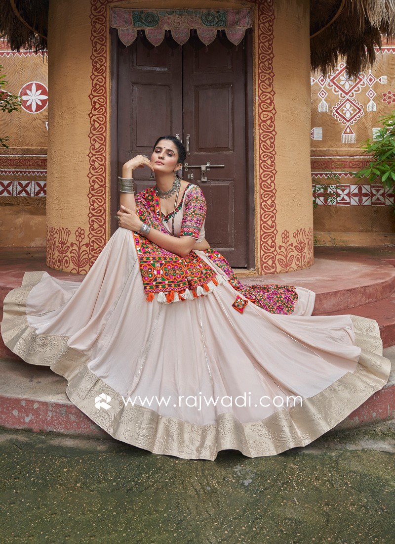 Navratri Wear Rayon Lehenga With Embroidered Dupatta