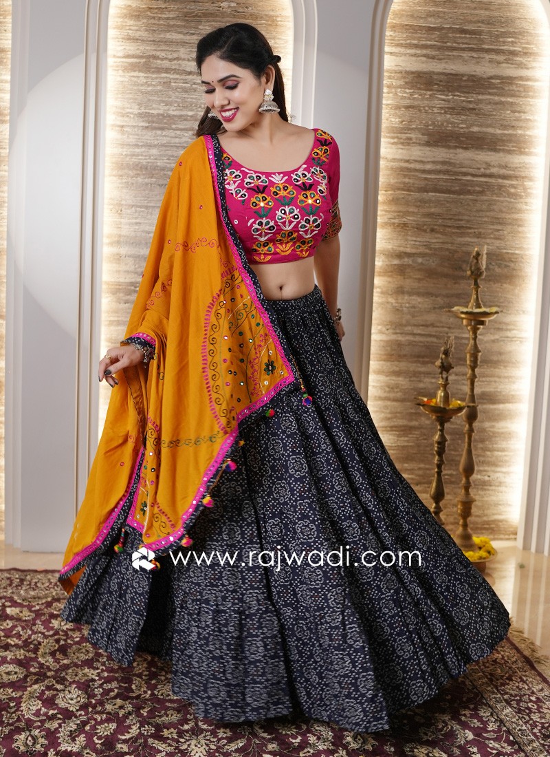 Navy Blue & Orange Resham shops Embroidered Work Lehenga Choli With Designer Choli And Dupatta For Navratri Special Chaniya Choli Women/ Girls