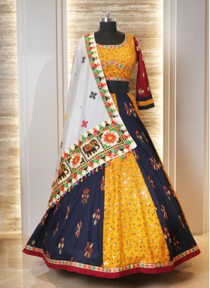 Navy Blue and Yellow Garba Special Chaniya Choli