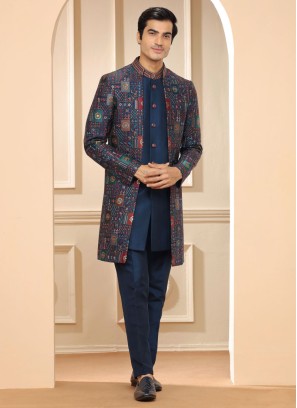 Black Jacket Style Indowestern Set For Groom in 2024