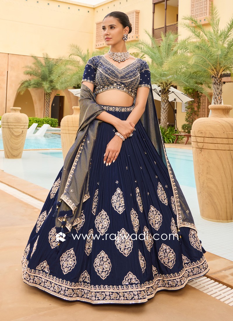 Bridal lehenga in royal blue color best sale