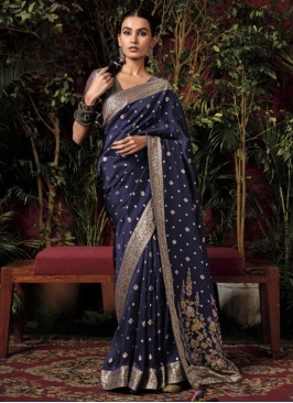 Navy Blue Color Weaving Festive Wear Saree