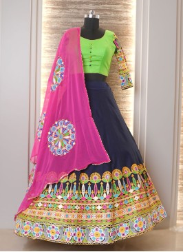 Navy Blue Embroidered Designer Navratri Lehenga Choli