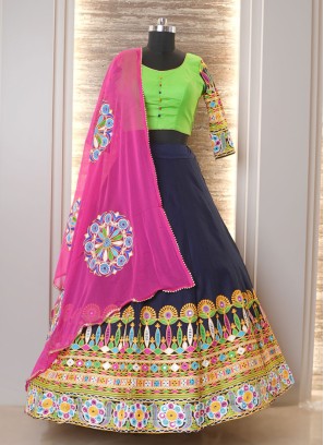 Navy Blue Embroidered Designer Navratri Lehenga Choli