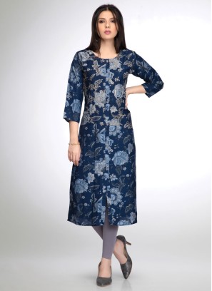 Navy Blue Floral Printed Readymade Kurti