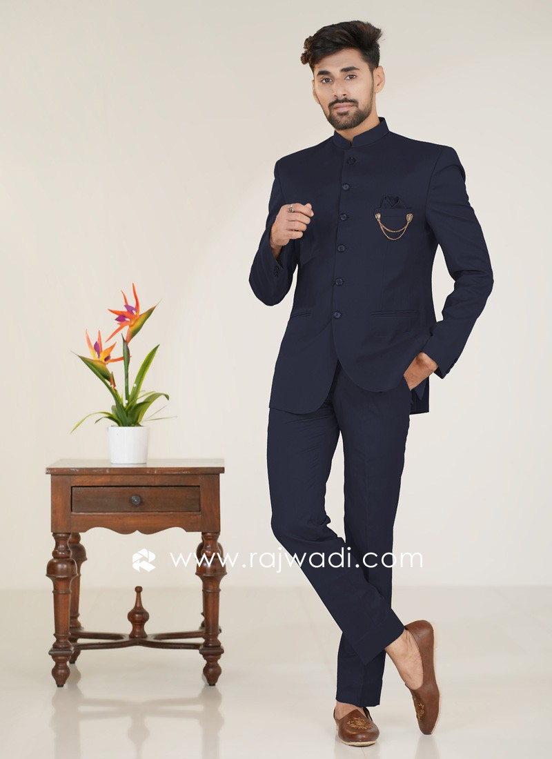 Navy Blue Imported Jodhpuri Suit For Men