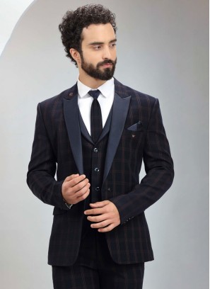 Navy Blue Wedding Wear Suit In Imported Fabric