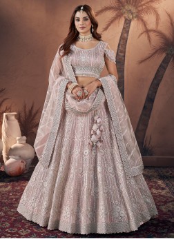 Exclusive Dusty Rose Pink Designer Net Lehenga Cho