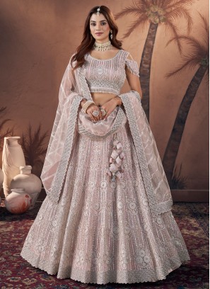 Exclusive Dusty Rose Pink Designer Net Lehenga Choli