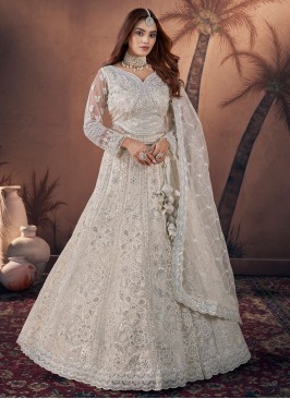 Wedding Wear Net Lehenga Choli In Off White