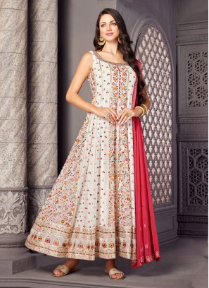 Off White Festive Georgette Anarkali Dress With Dupatta