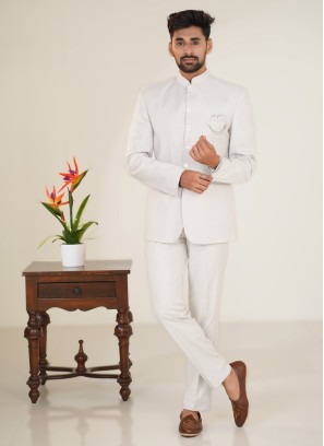 Off White Jodhpuri Suit In Imported Fabric