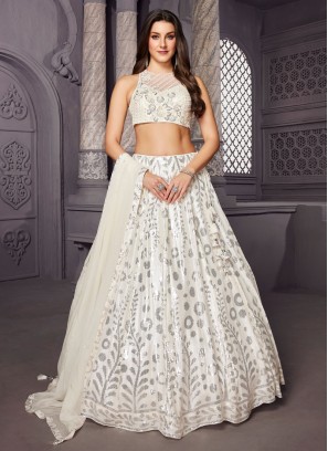 Off White Sequins Embroidered Lehenga Choli Set