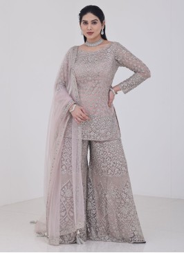 Onion Pink Zari & Diamond Embellished Palazzo Set