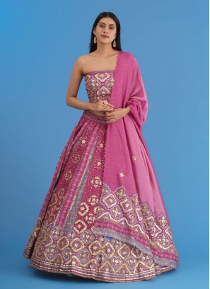 Onion Pink Designer Silk Gota Patti Embroidered Lehenga Choli