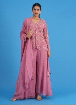 Onion Pink Palazzo Set With Embroidery Work