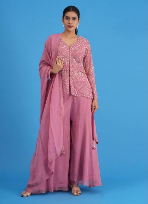 Onion Pink Palazzo Set With Embroidery Work