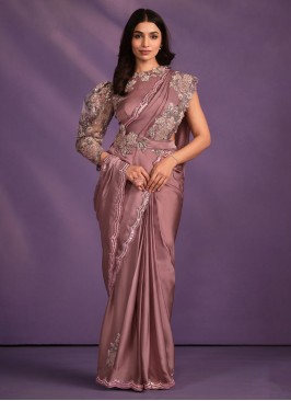 Onion Pink Party Wear Sequins Saree