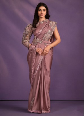 Onion Pink Party Wear Sequins Saree