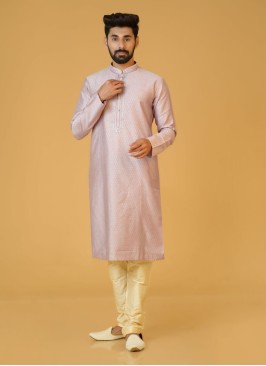 Onion Pink Zari Embellished Brocade Silk Kurta Pajama