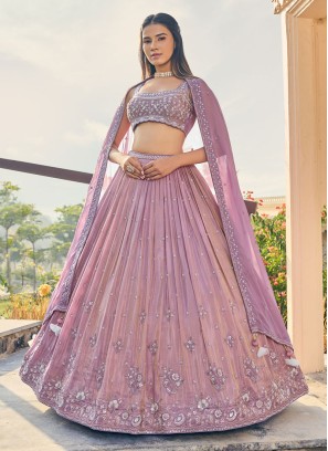 Onion Pink Silk Lehenga Choli With Sequins Embroidery