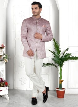 Onion Pink Thread Embroidered  Jodhpuri Suit
