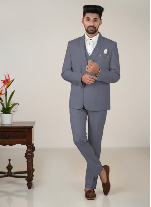 Opulent Grey Imported Fabric Tuxedo Suit