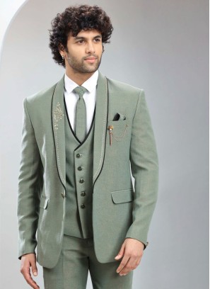 Opulent Pista Green Imported Fabric Tuxedo Suit