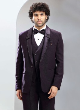 Opulent Purple Stylish Tuxedo Suit For Men