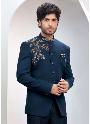 Opulent Teal Blue Jodhpuri Suit For Men