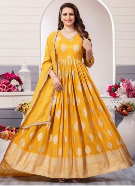 Orange Anarkali Suit In Silk