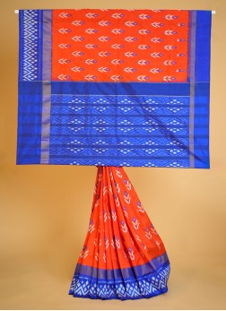 Orange And Blue Festive Patola Saree In Pure Silk