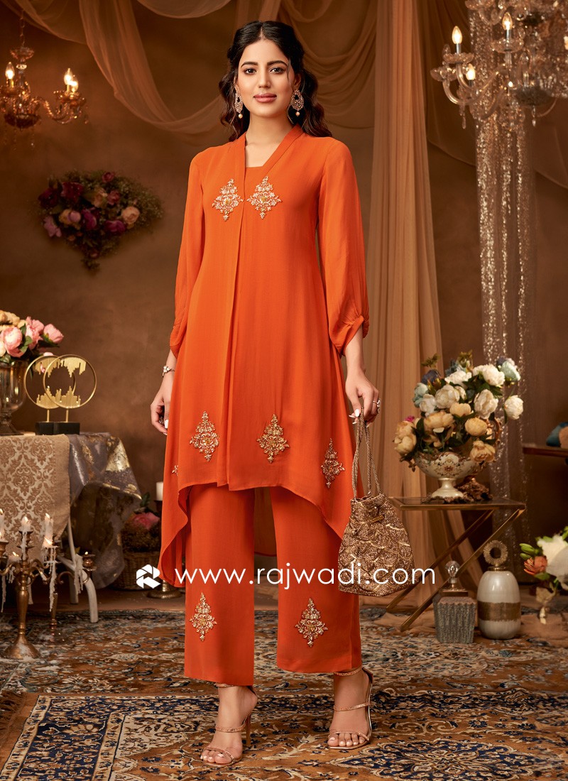 orange kurti matching leggings