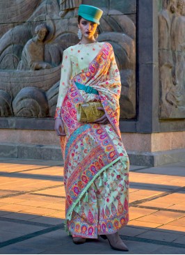Light Sea Green Pashmina Silk Traditional Saree
