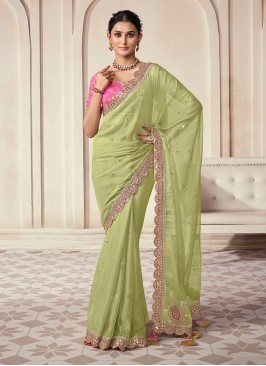 Pista Green Contemporary Organza Saree