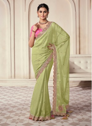 Pista Green Contemporary Organza Saree