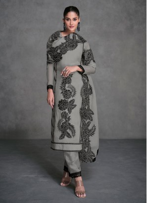 Grey Color Organza Pant style Dress Material