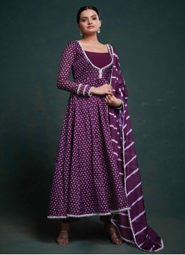 Dark Magenta Printed Pant Style Anarkali Suit