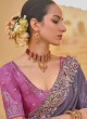 Grey Festival Wear Chiffon Silk Embroidered Saree