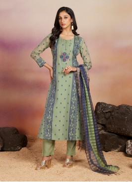 Pant Style Salwar Suit In Light Green Color