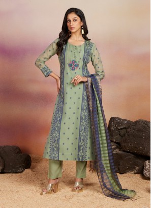 Pant Style Salwar Suit In Light Green Color