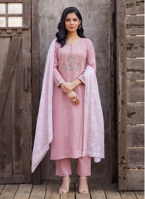 Pant Style Salwar Suit In Onion Pink Color
