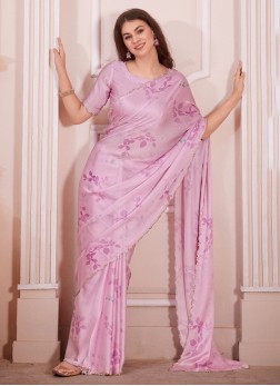 Party Wear Light Pink Saree With Unstitched Blouse