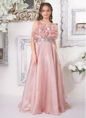 Party Wear Peach Color Organza Gown