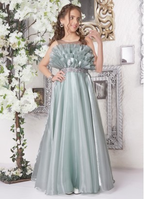 Party Wear Pista-Green Color Organza Gown