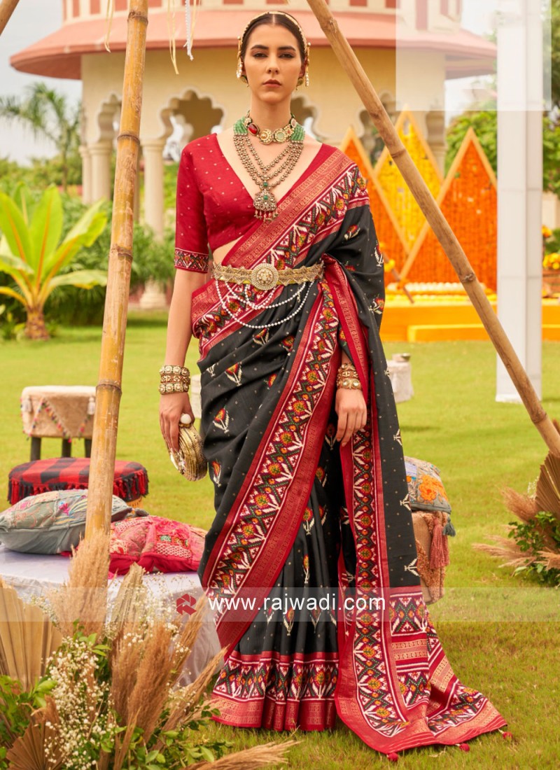 10399 pure Mercedies silk black saree with red border - Reewaz  International | Wholesaler & Exporter of indian ethnic wear catalogs.