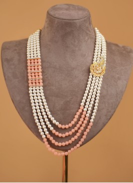 Peach And White Layered Mala For Wedding