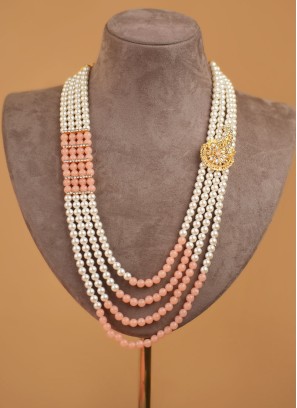 Peach And White Layered Mala For Wedding