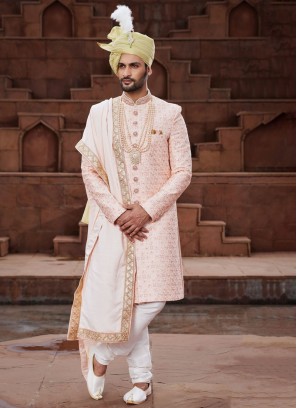 Traditional Golden Sherwani with Straight-cut Pants - Groom Collections -  Collections