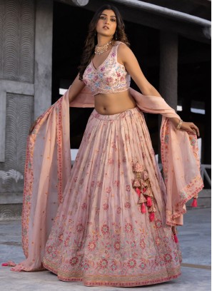 Peach Chiffon Designer Wedding Lehenga Choli